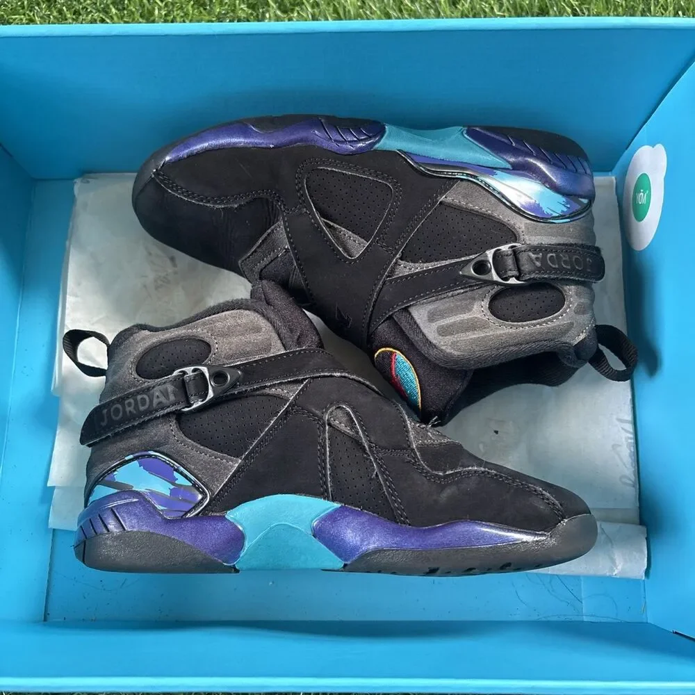 Nike Air Jordan 8 Retro GS Aqua/Black/Purple/Blue Sneaker 305369-006 Size 1Y